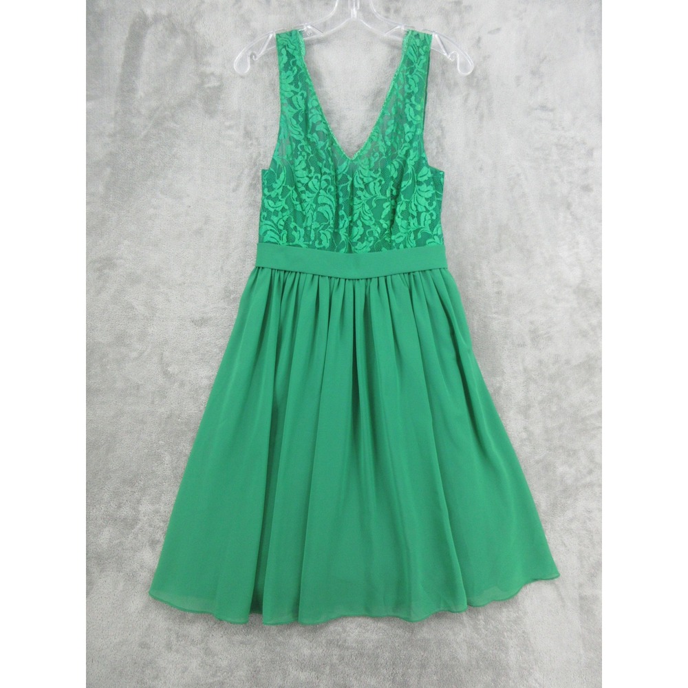 Azazie Dress Womens Size XS Lace Bodice Chiffon HOCO Babydoll Kelly Green Sheer